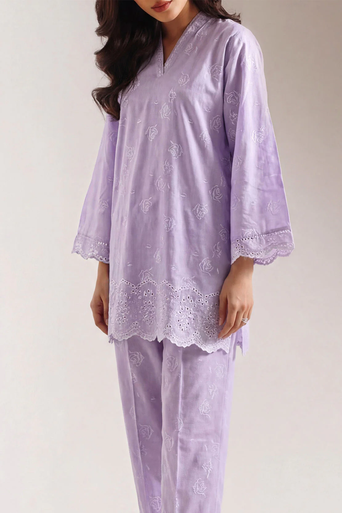 Embroidered Cotton Jacquard Stitched 2 Piece (Shirt/Trouser) - Image 3