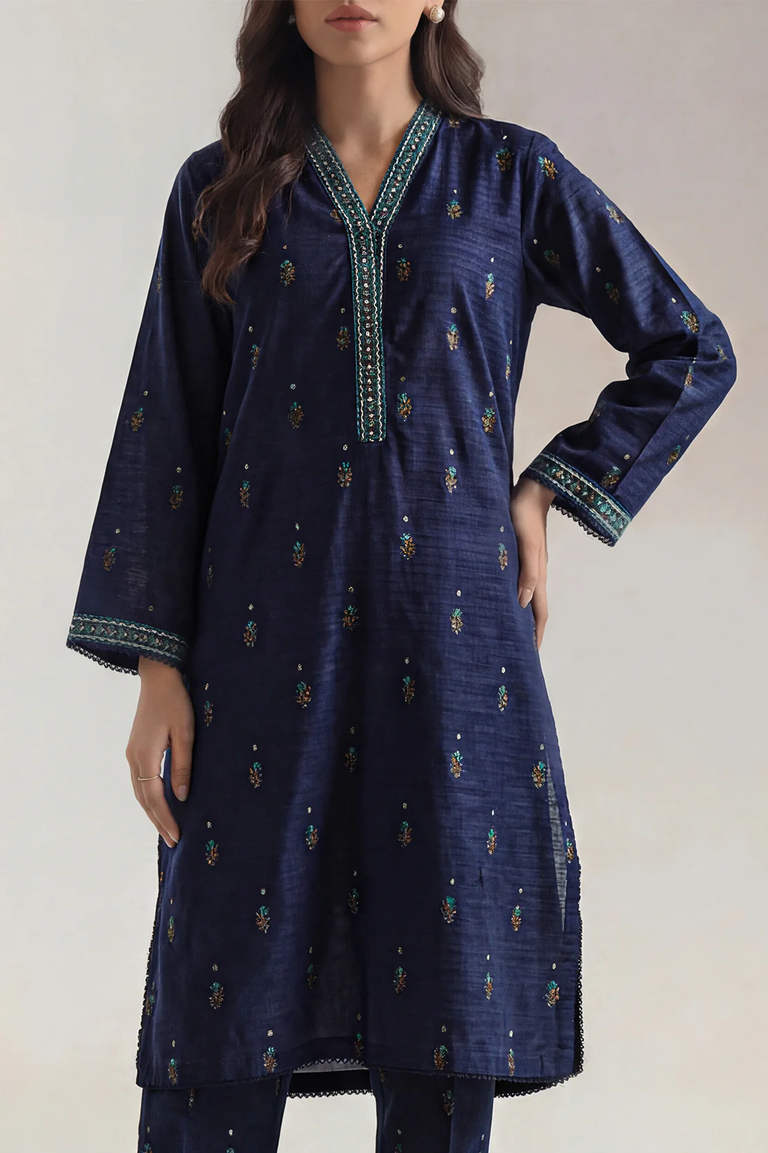 Embroidered Cotton Jacquard Stitched 2 Piece (Shirt/Trouser) - Image 3
