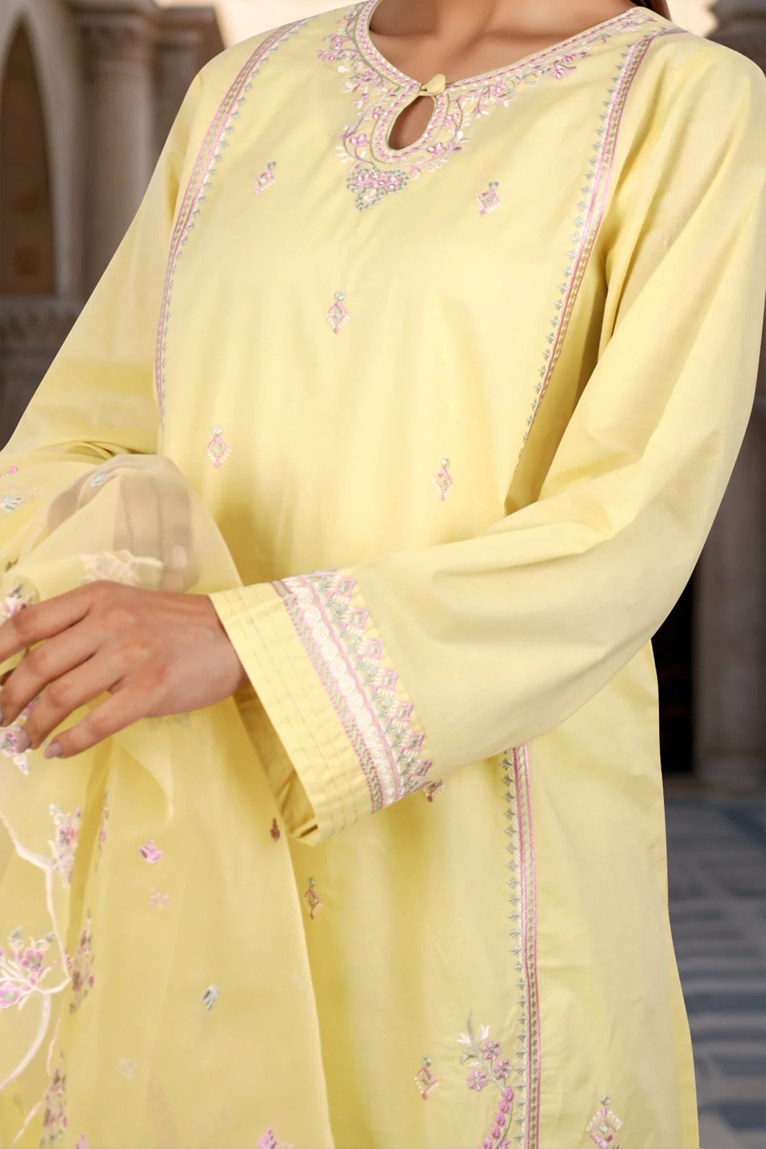 Luxury Pret Embroidered Cotton Stitched 3 Piece - Image 4