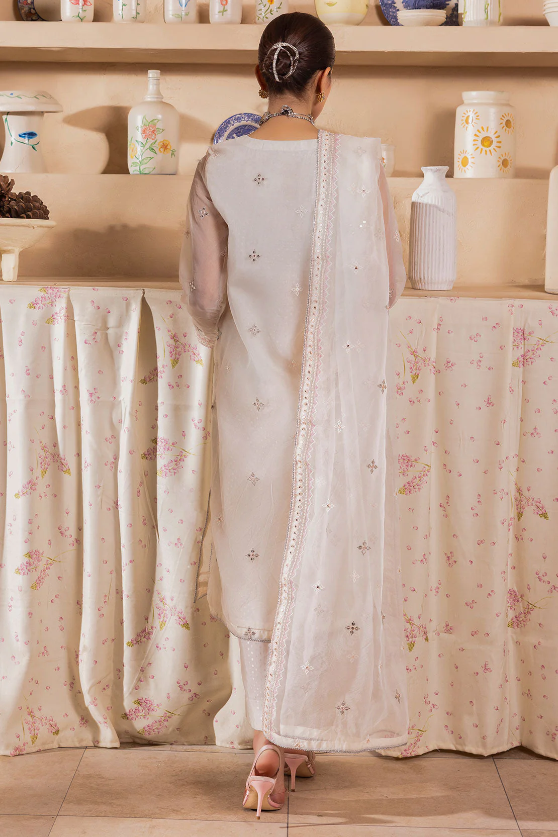 Luxury Pret Embroidered Self Jacquard Stitched 2 Piece (Shirt/Trouser) - Image 4