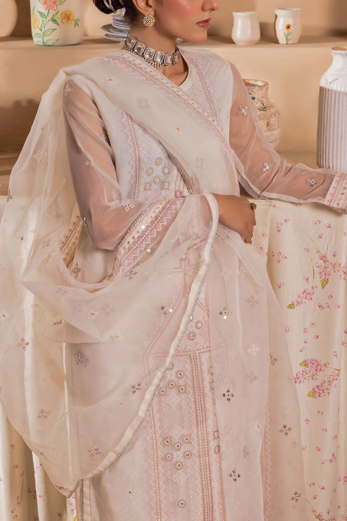 Luxury Pret Embroidered Self Jacquard Stitched 2 Piece (Shirt/Trouser) - Image 5