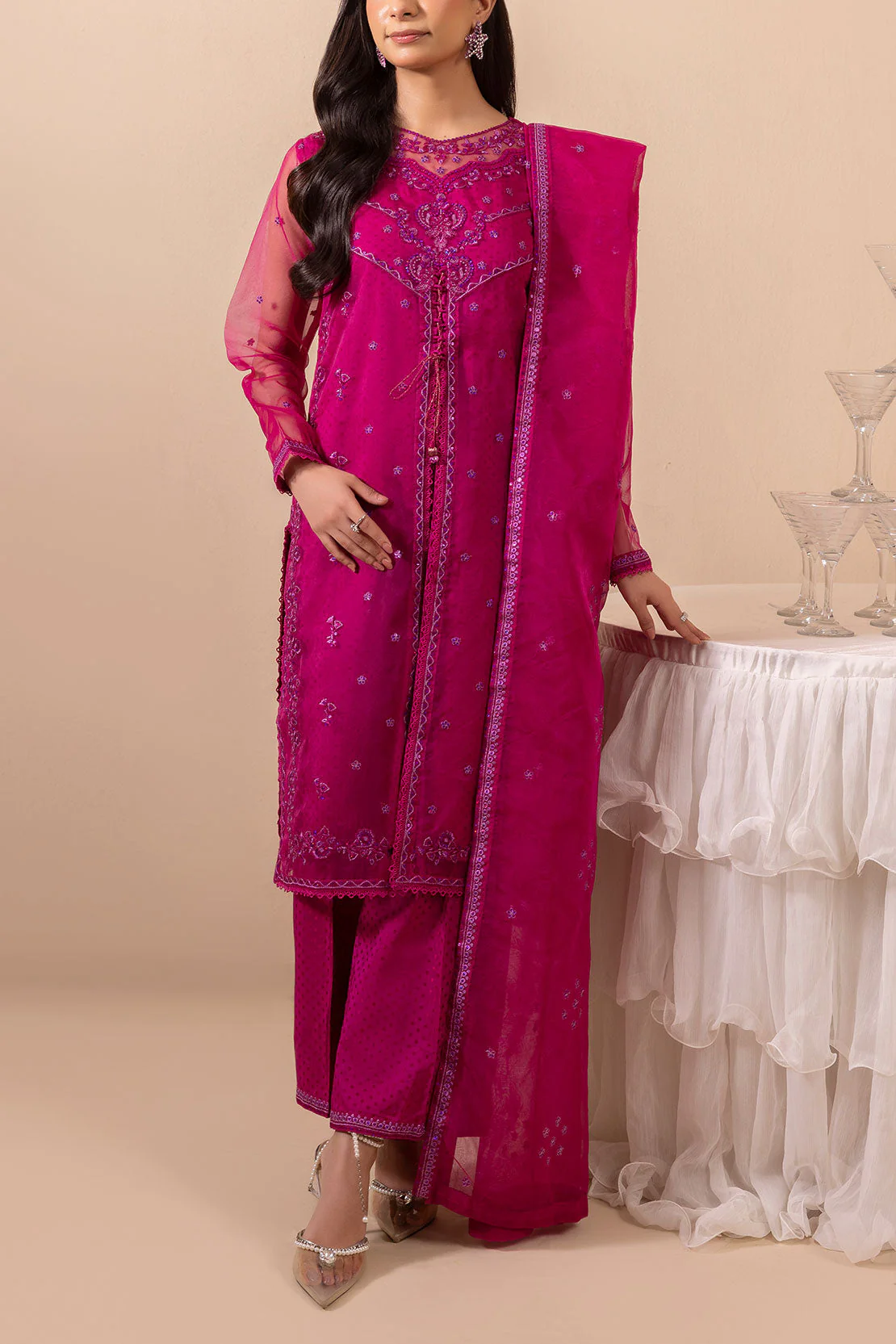 Luxury Pret Embroidered Self Jacquard Stitched 3 Piece - Image 3