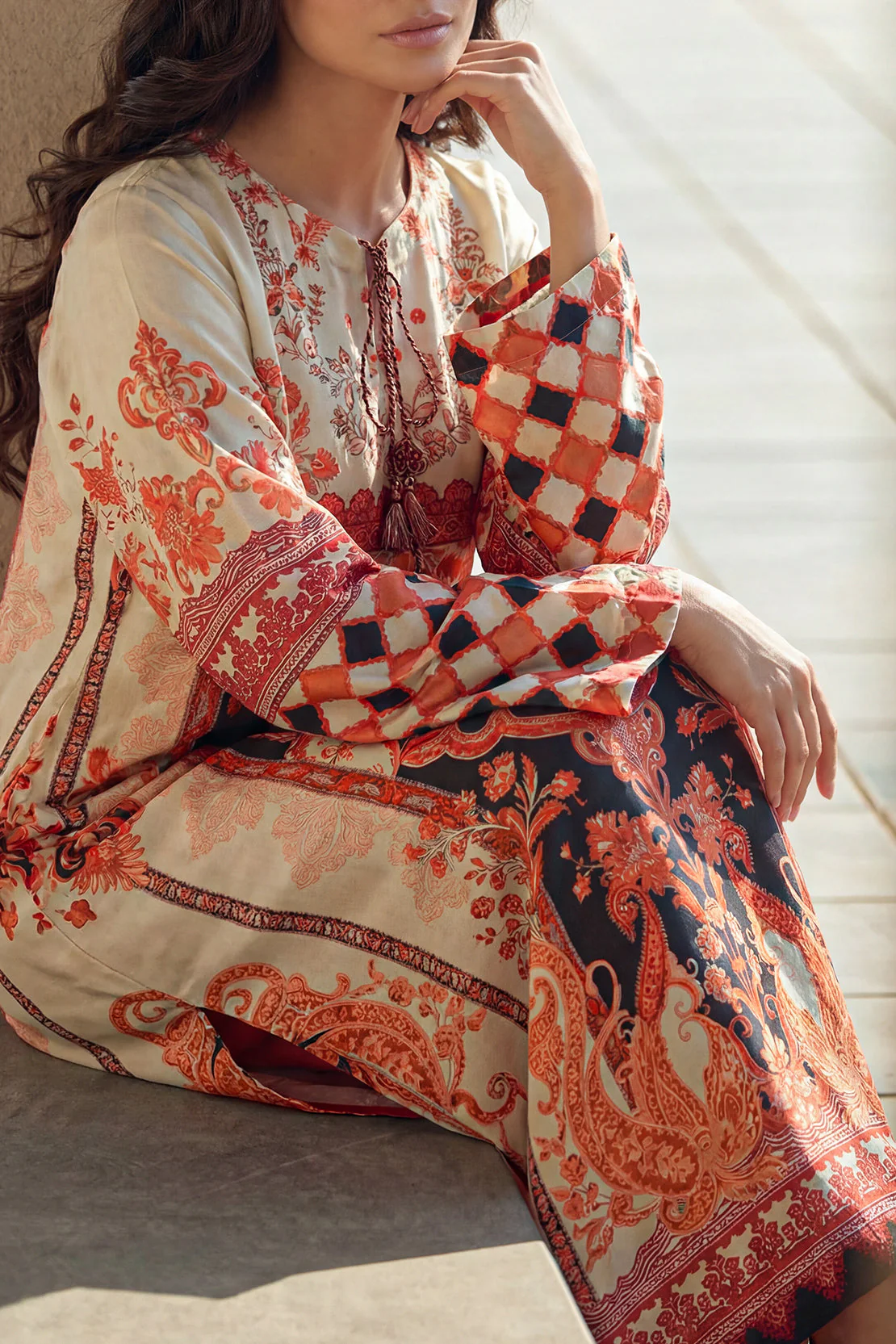 Printed Kaftaan Shamose Silk Stitched Dress - Image 3