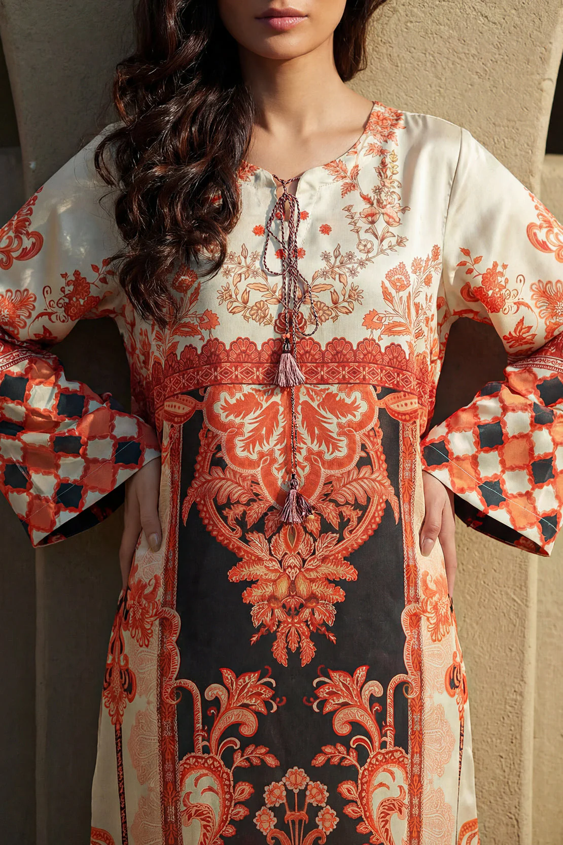 Printed Kaftaan Shamose Silk Stitched Dress - Image 4
