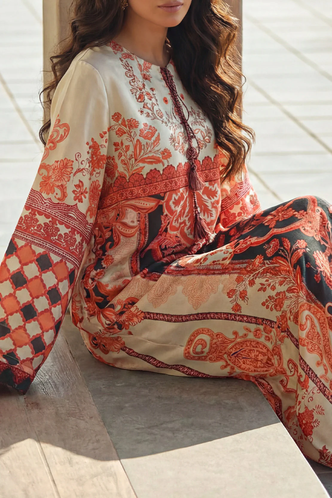 Printed Kaftaan Shamose Silk Stitched Dress - Image 5