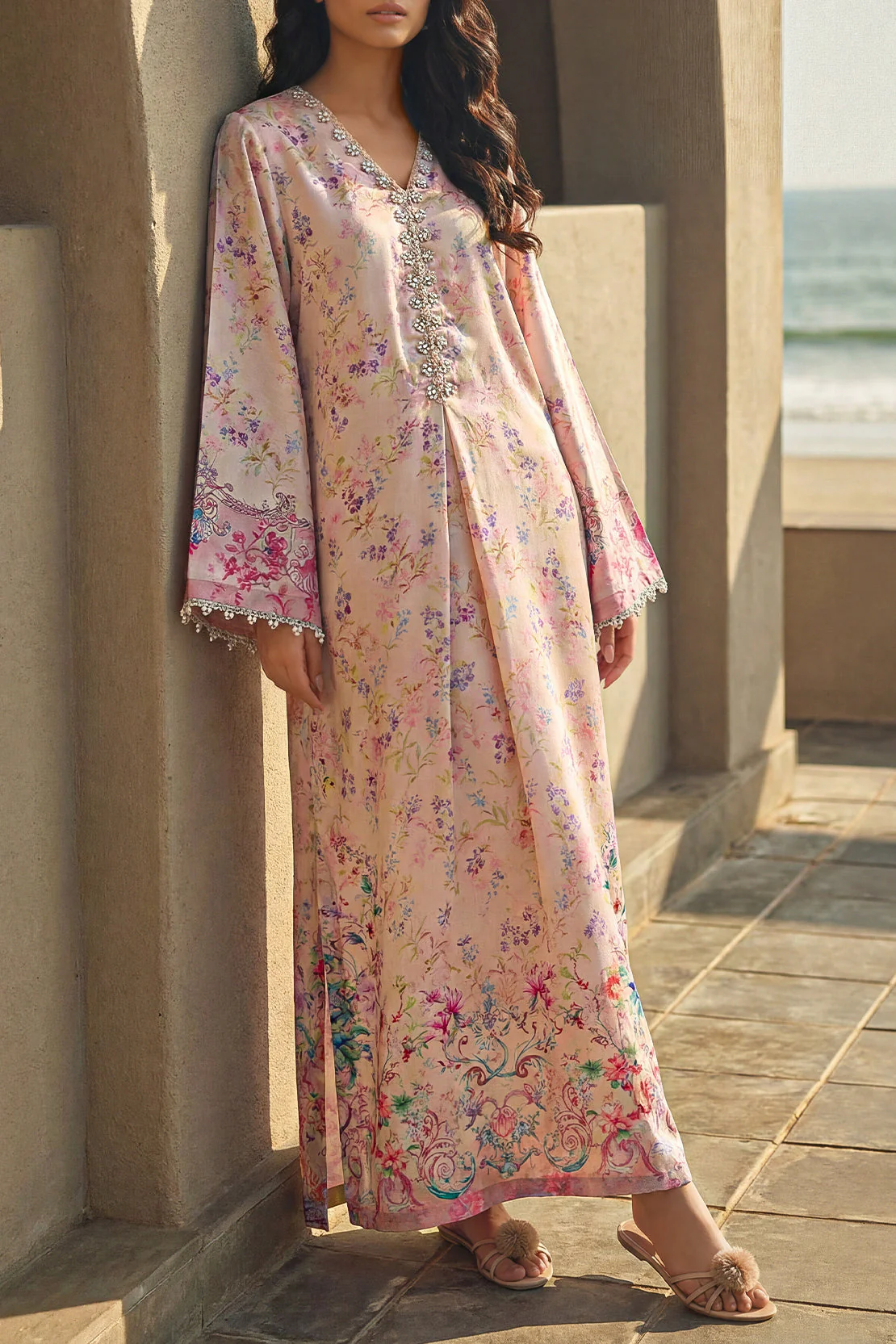 Printed Kaftaan Shamose Silk Stitched Dress - Image 3