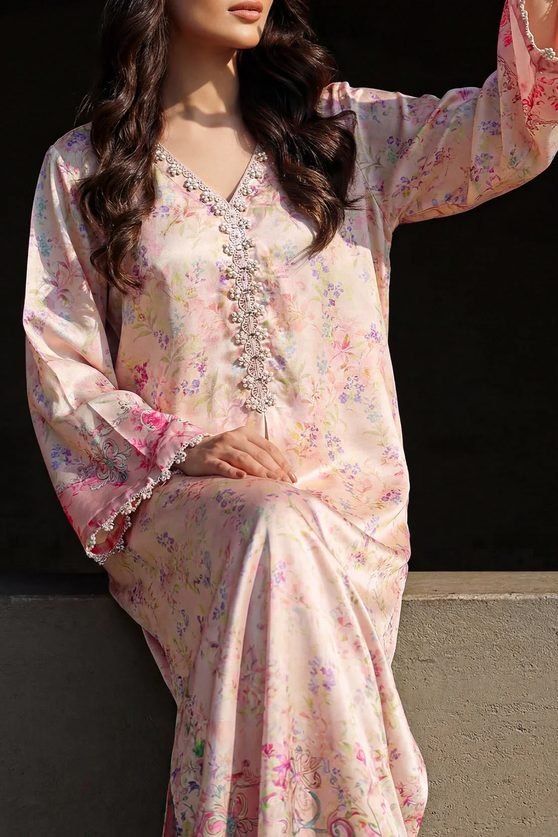Printed Kaftaan Shamose Silk Stitched Dress - Image 5