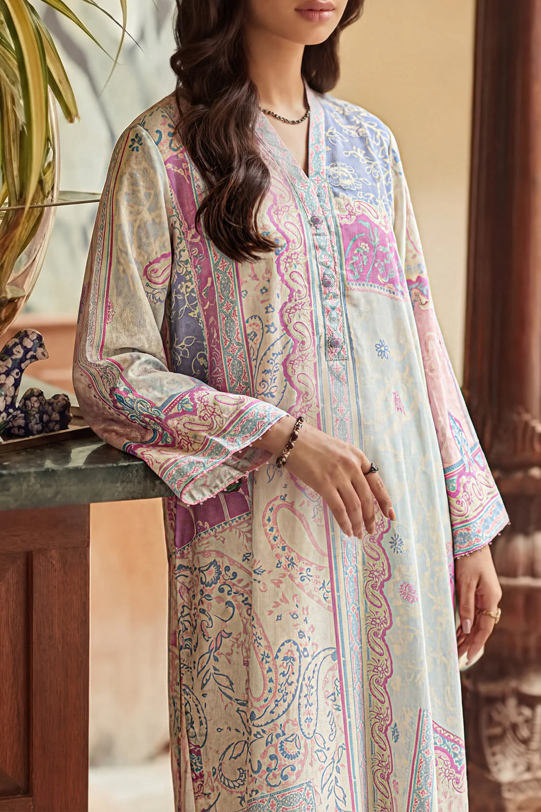 Printed Kaftaan Shamose Silk Stitched Dress - Image 3