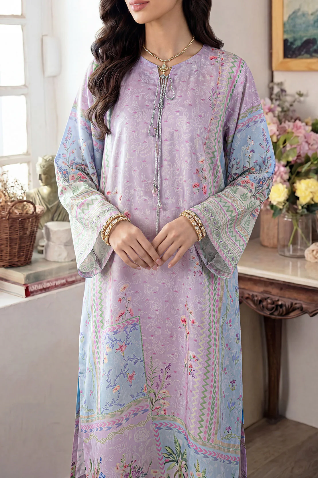 Printed Kaftaan Shamose Silk Stitched Dress - Image 4