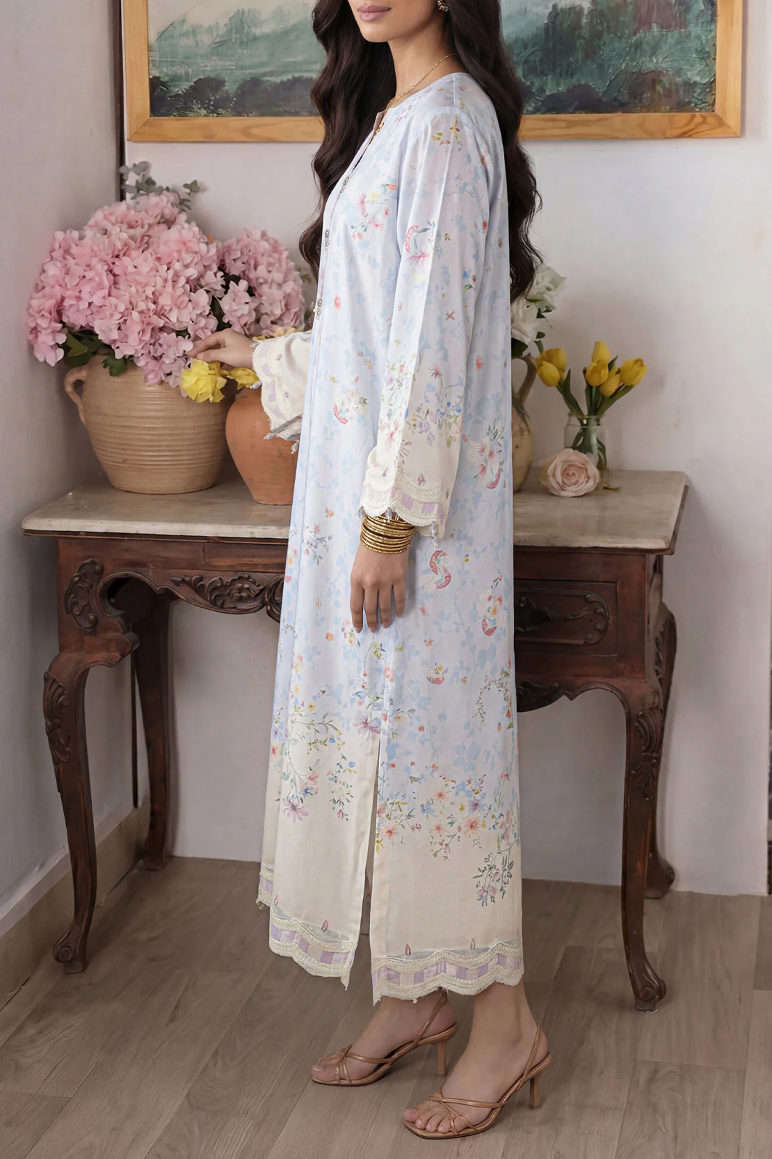 Printed Kaftaan Shamose Silk Stitched Dress - Image 3