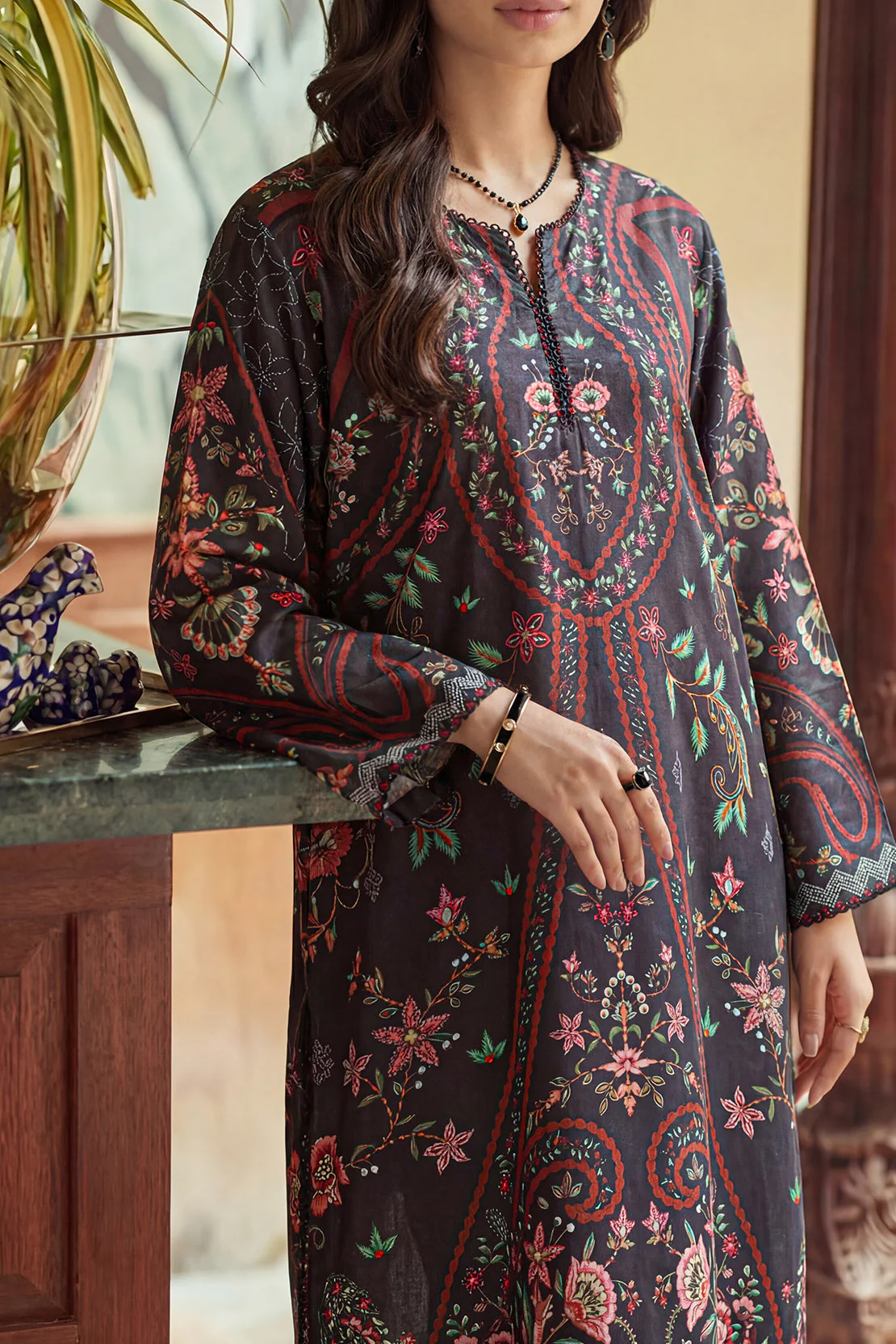 Printed Kaftaan Shamose Silk Stitched Dress - Image 3