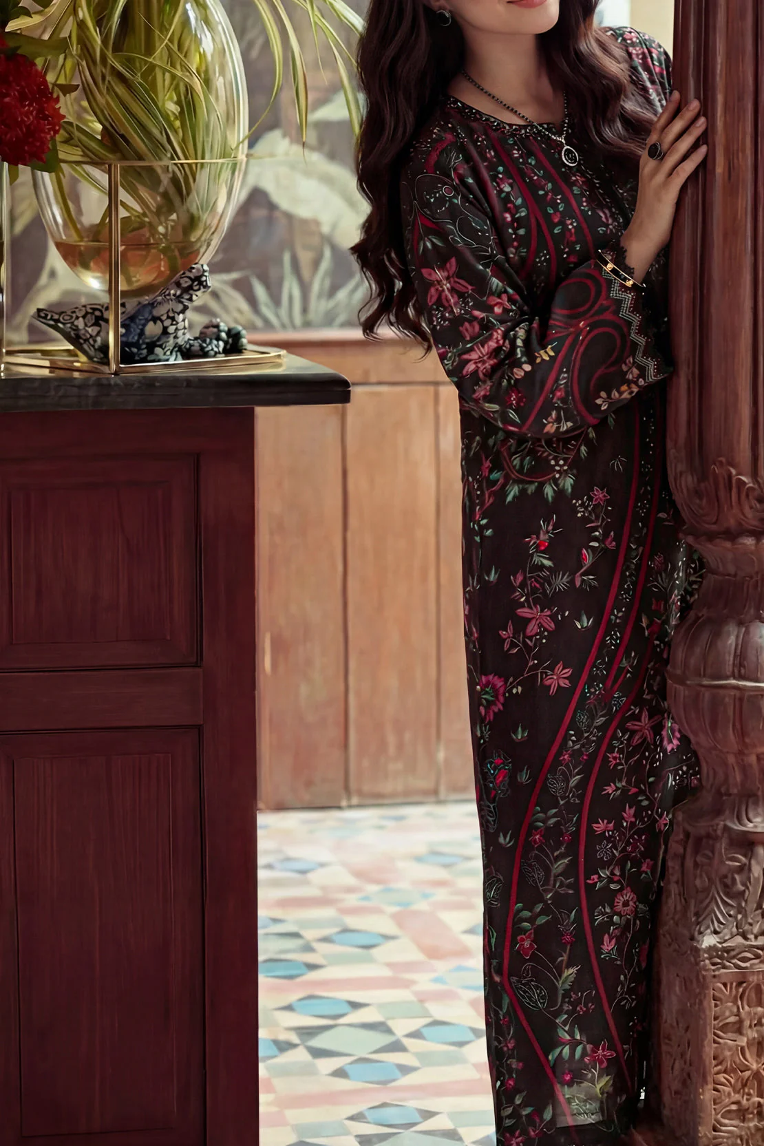 Printed Kaftaan Shamose Silk Stitched Dress - Image 4