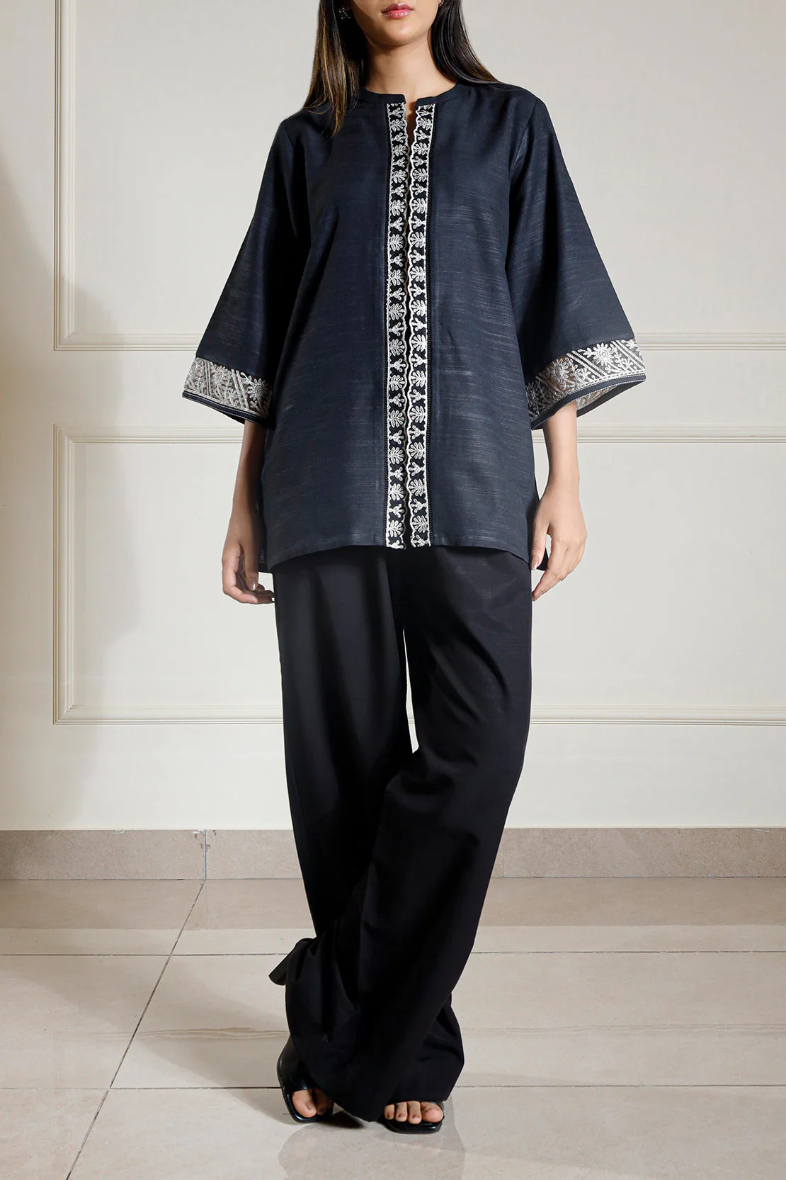 Solid Embroidered Cambric Stitched Shirt - Image 3