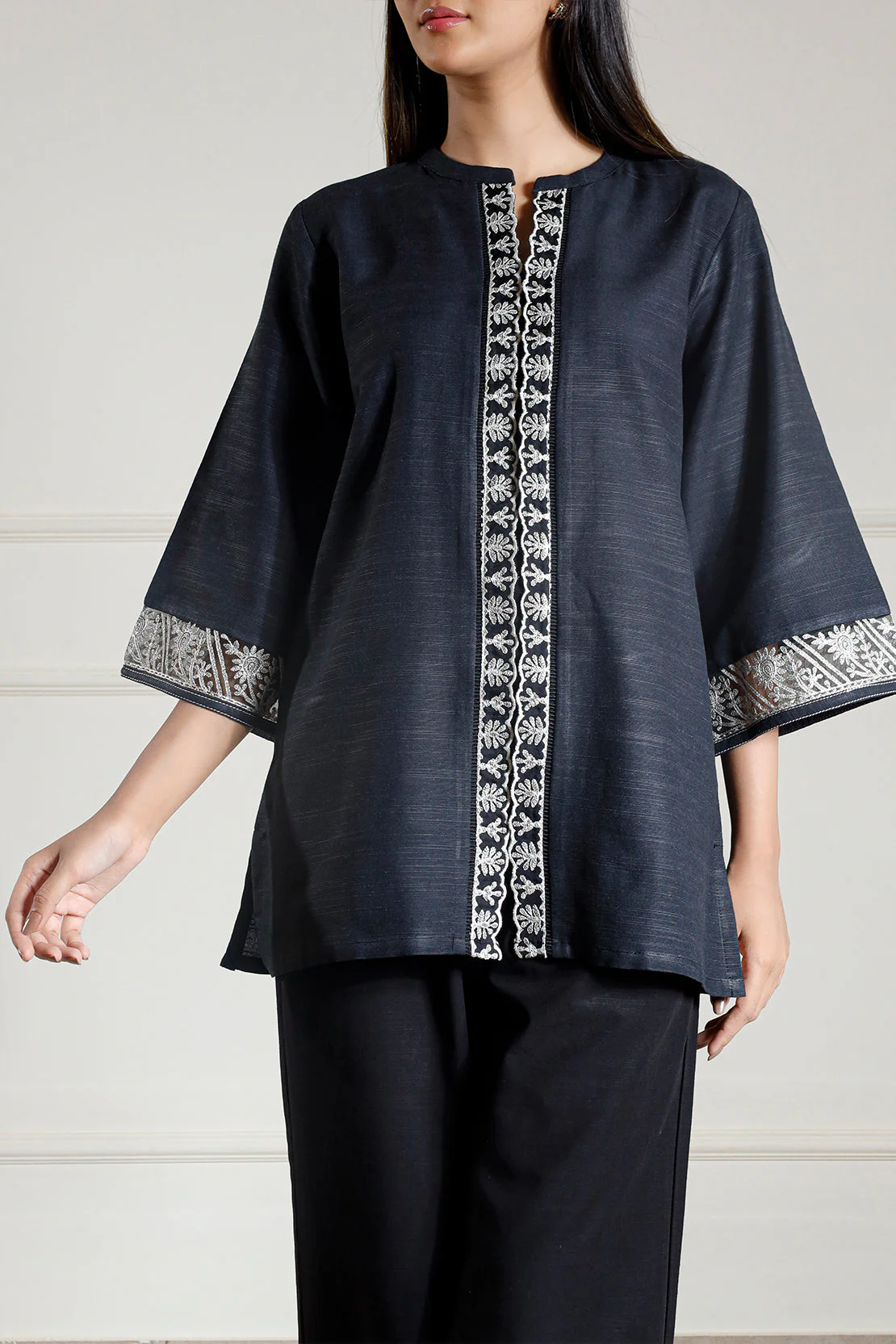 Solid Embroidered Cambric Stitched Shirt - Image 4