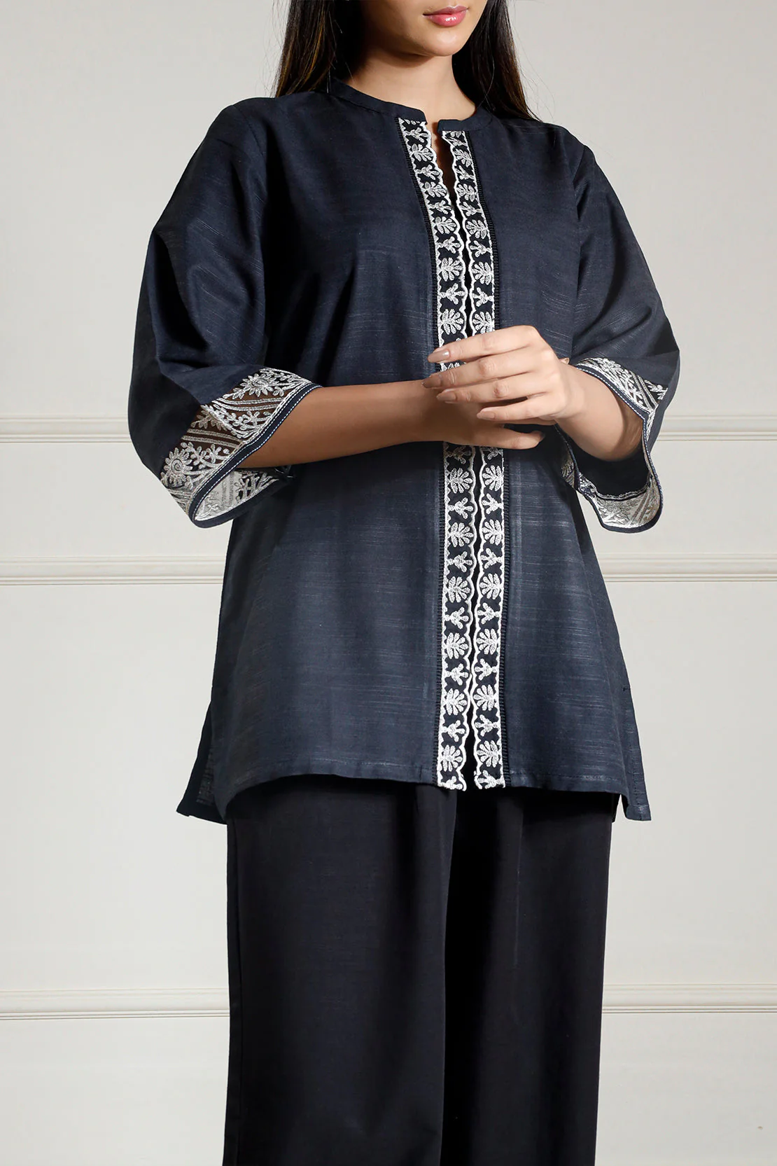 Solid Embroidered Cambric Stitched Shirt - Image 5