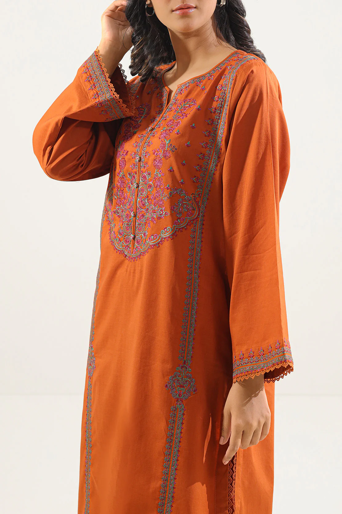 Solid Embroidered Cambric Stitched Shirt - Image 3