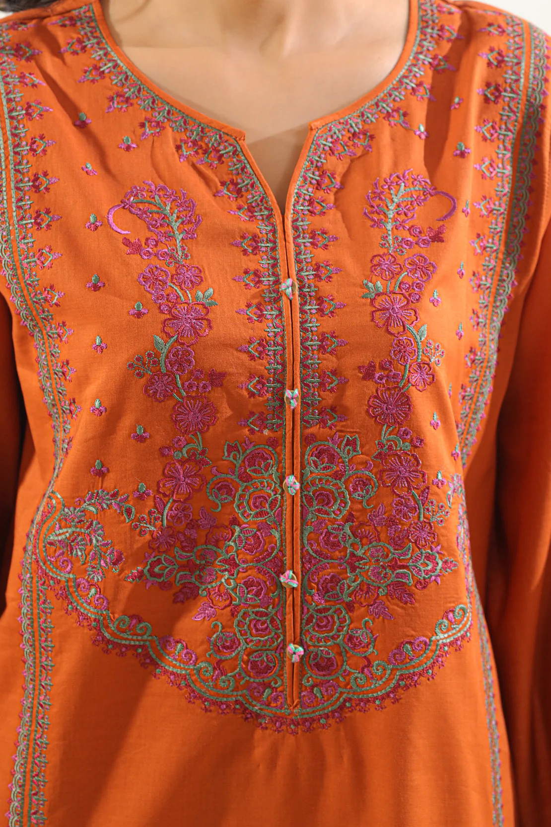 Solid Embroidered Cambric Stitched Shirt - Image 4