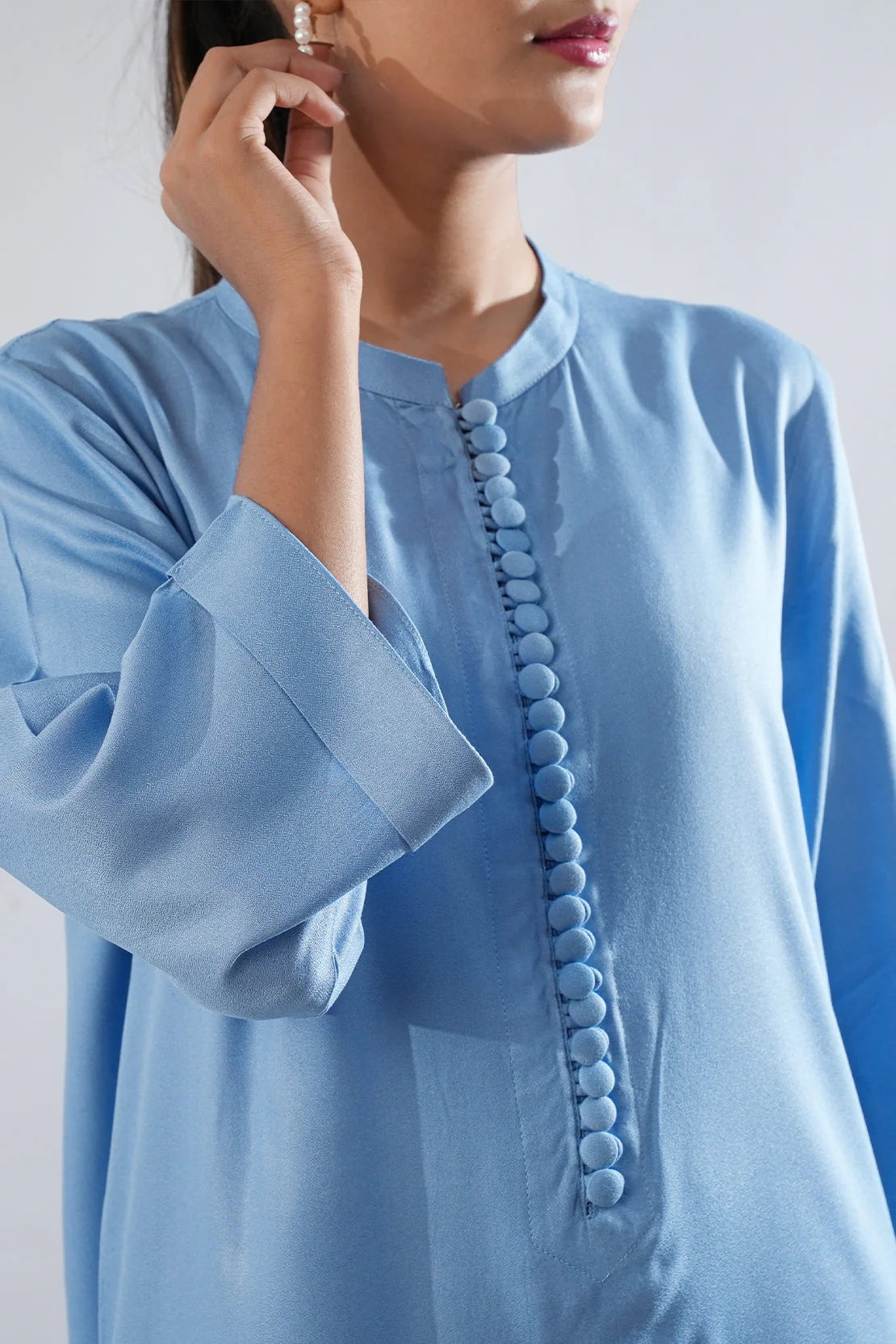 Solid Embroidered Dobby Crepe Stitched 2 Piece (Shirt/Trouser) - Image 3