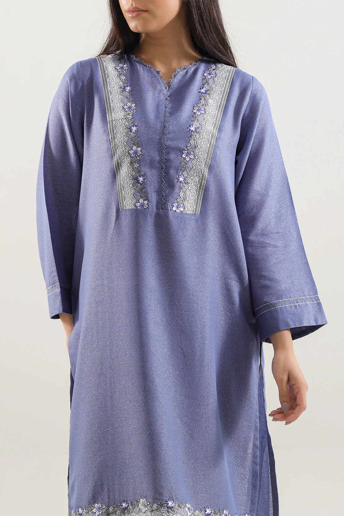 Solid Embroidered Karandi Stitched Shirt - Image 3