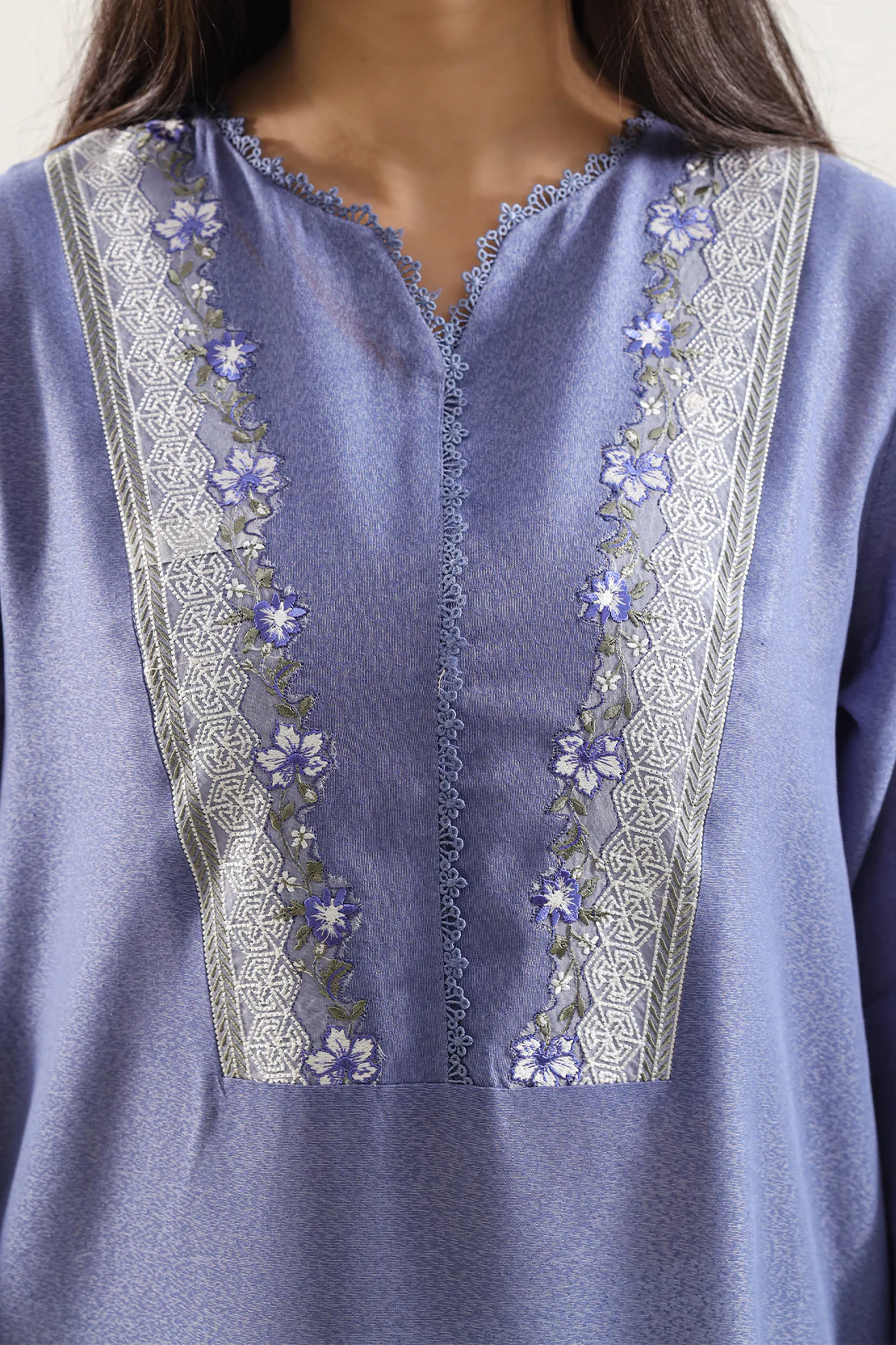 Solid Embroidered Karandi Stitched Shirt - Image 4
