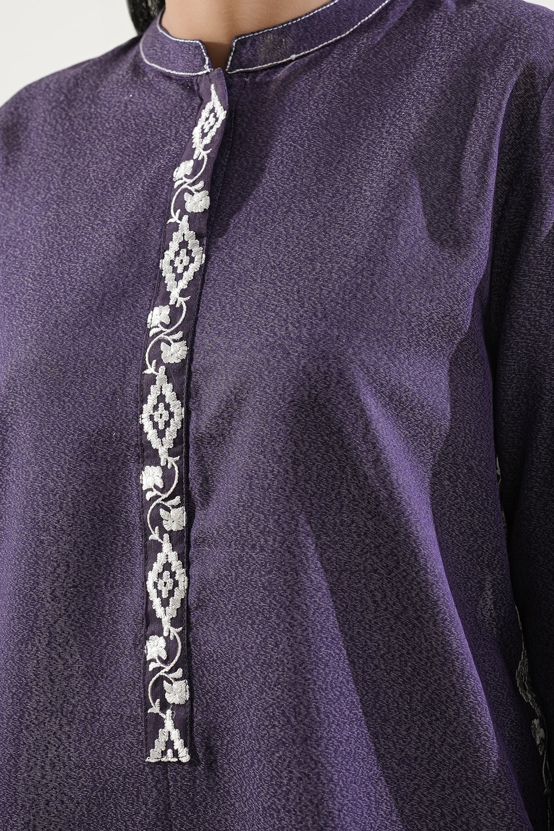 Solid Embroidered Karandi Stitched Shirt - Image 4