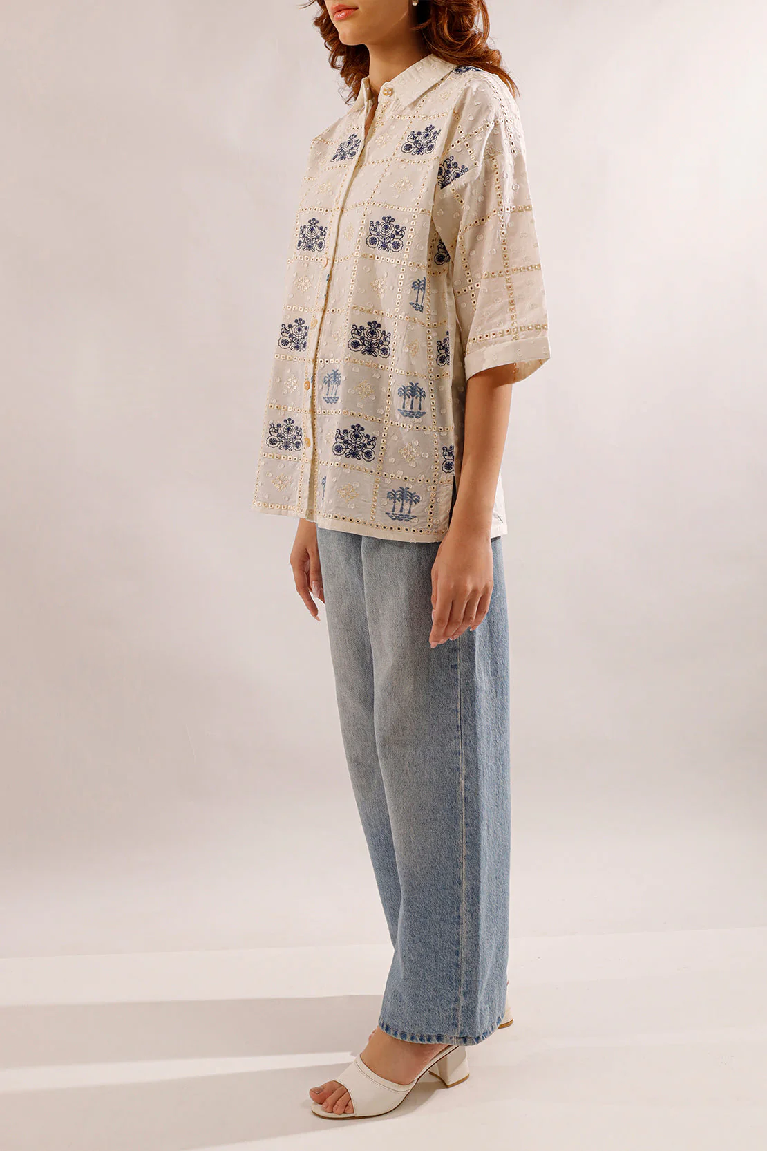 Solid Embroidered  Reverse Jacquard Stitched Shirt - Image 3