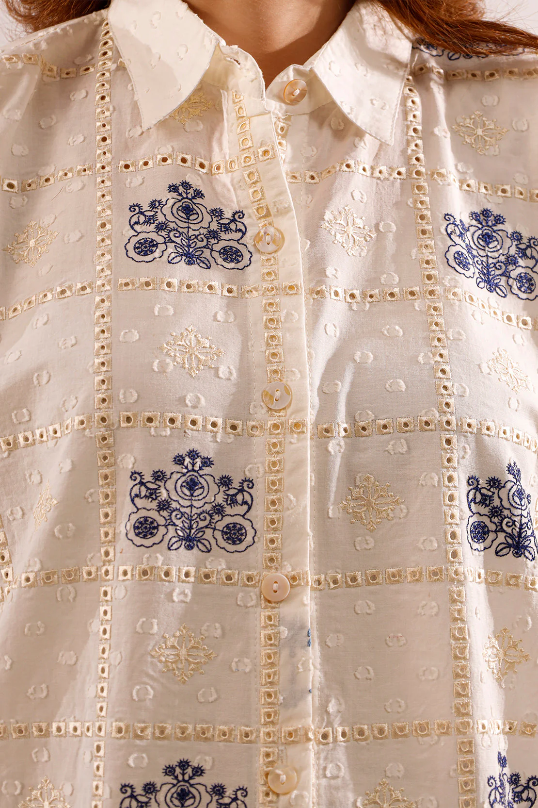 Solid Embroidered  Reverse Jacquard Stitched Shirt - Image 4