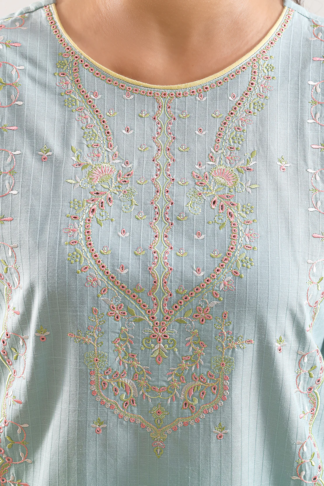 Solid Embroidered Slub Cotton Stitched 2 Piece (Shirt/Trouser) - Image 3