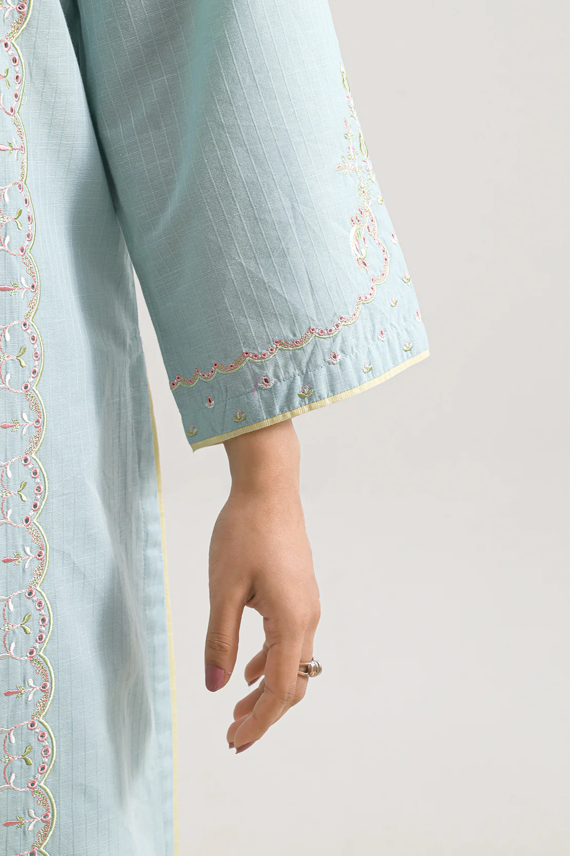 Solid Embroidered Slub Cotton Stitched 2 Piece (Shirt/Trouser) - Image 4