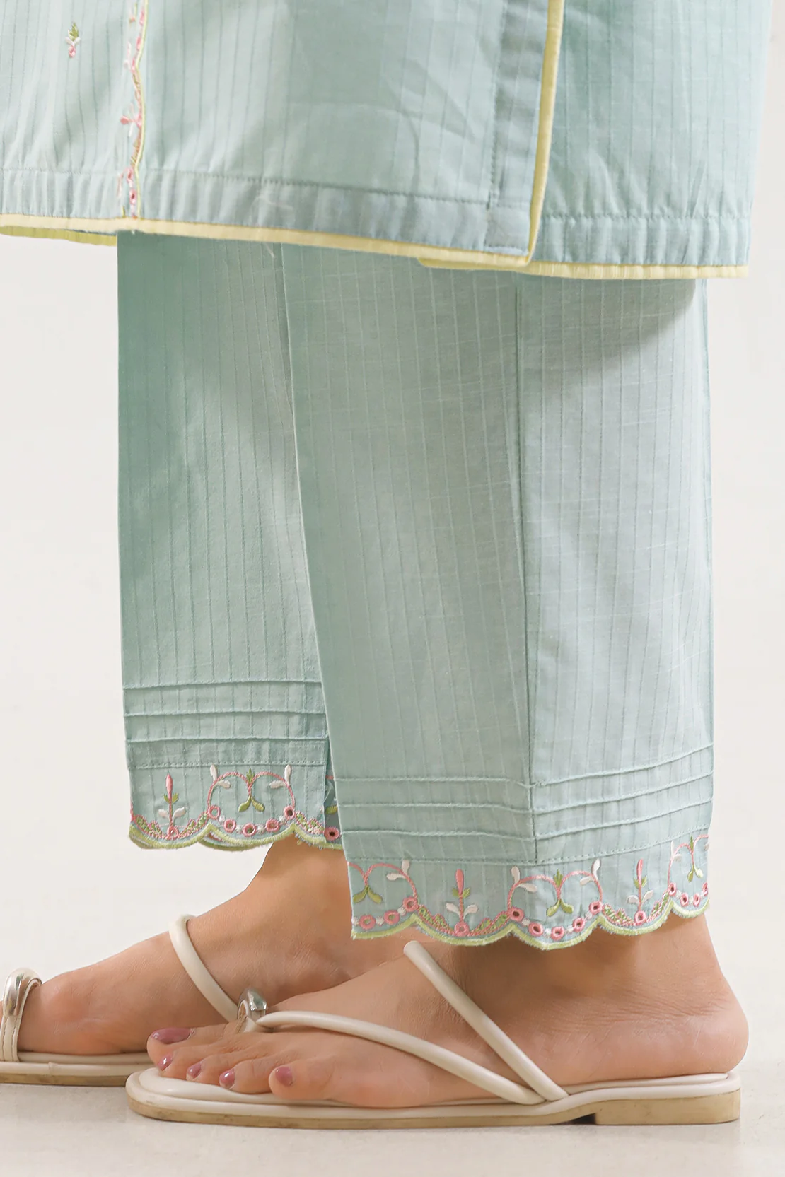 Solid Embroidered Slub Cotton Stitched 2 Piece (Shirt/Trouser) - Image 5