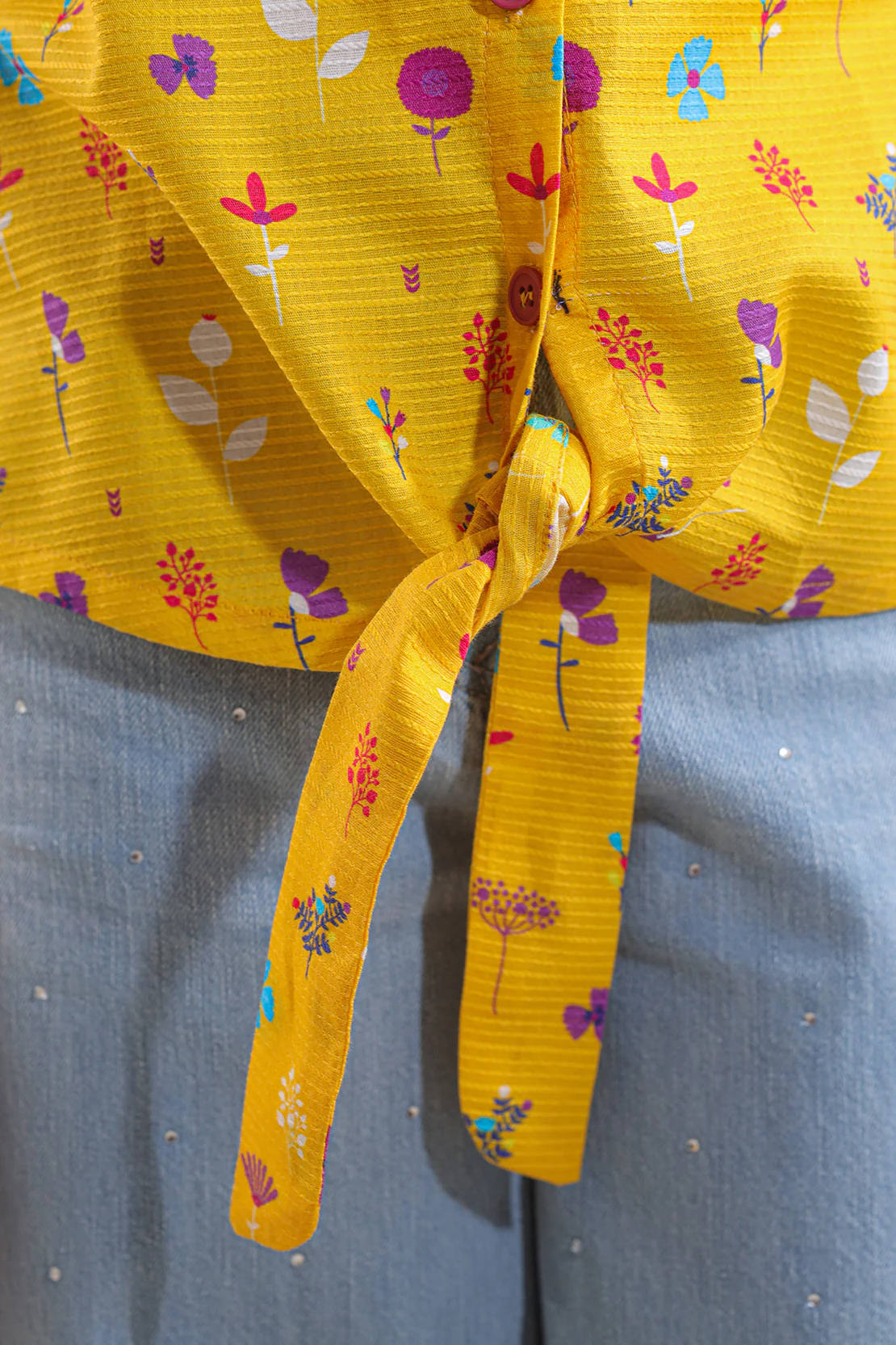 Stitched Cotton Dobby Printed Sleeveless Collared Shirt For Kids - Image 3