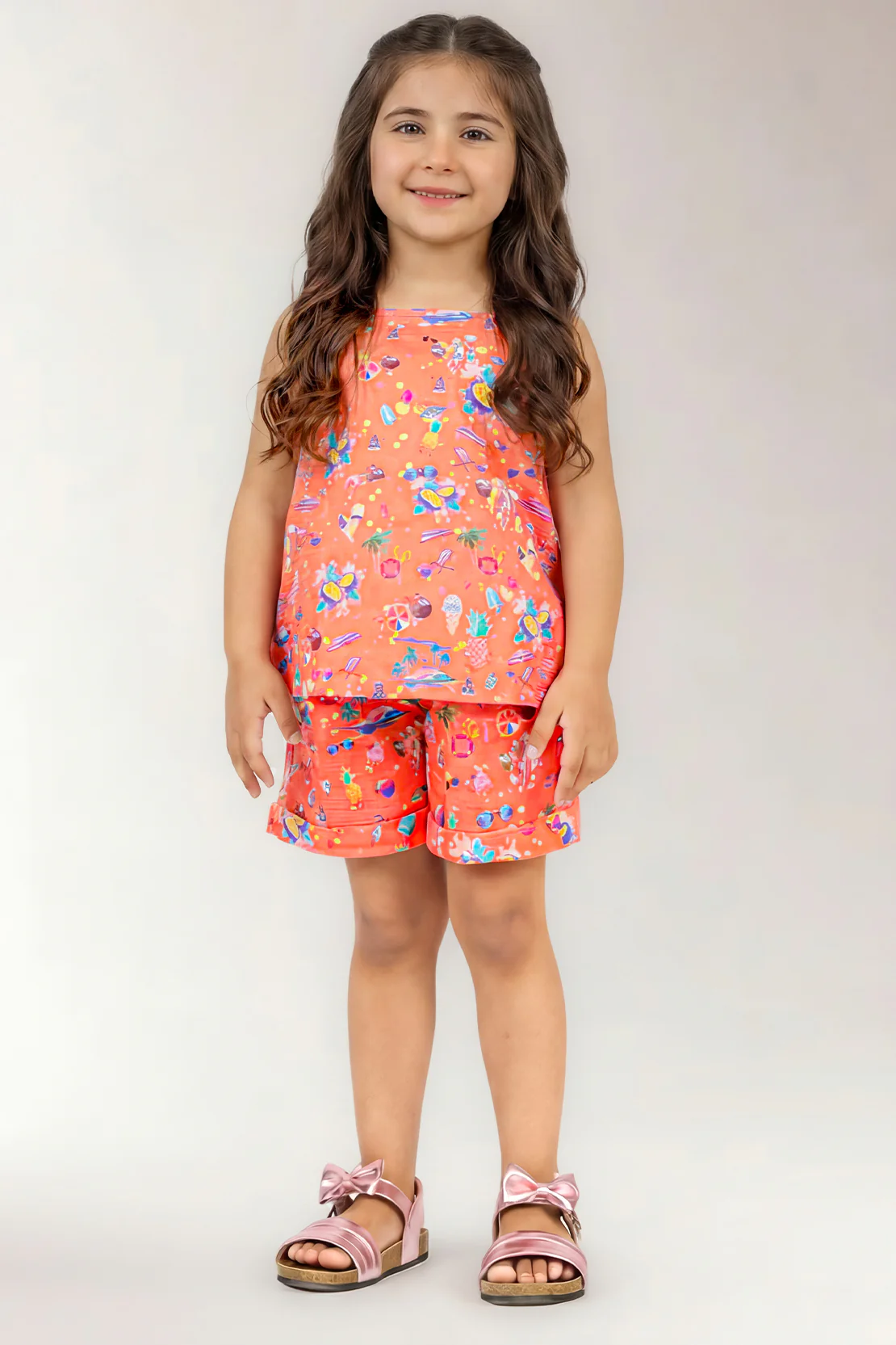 Stitched Cotton Dobby Tropical Printed Top & Shorts Co-ord Set For Kids - Image 4